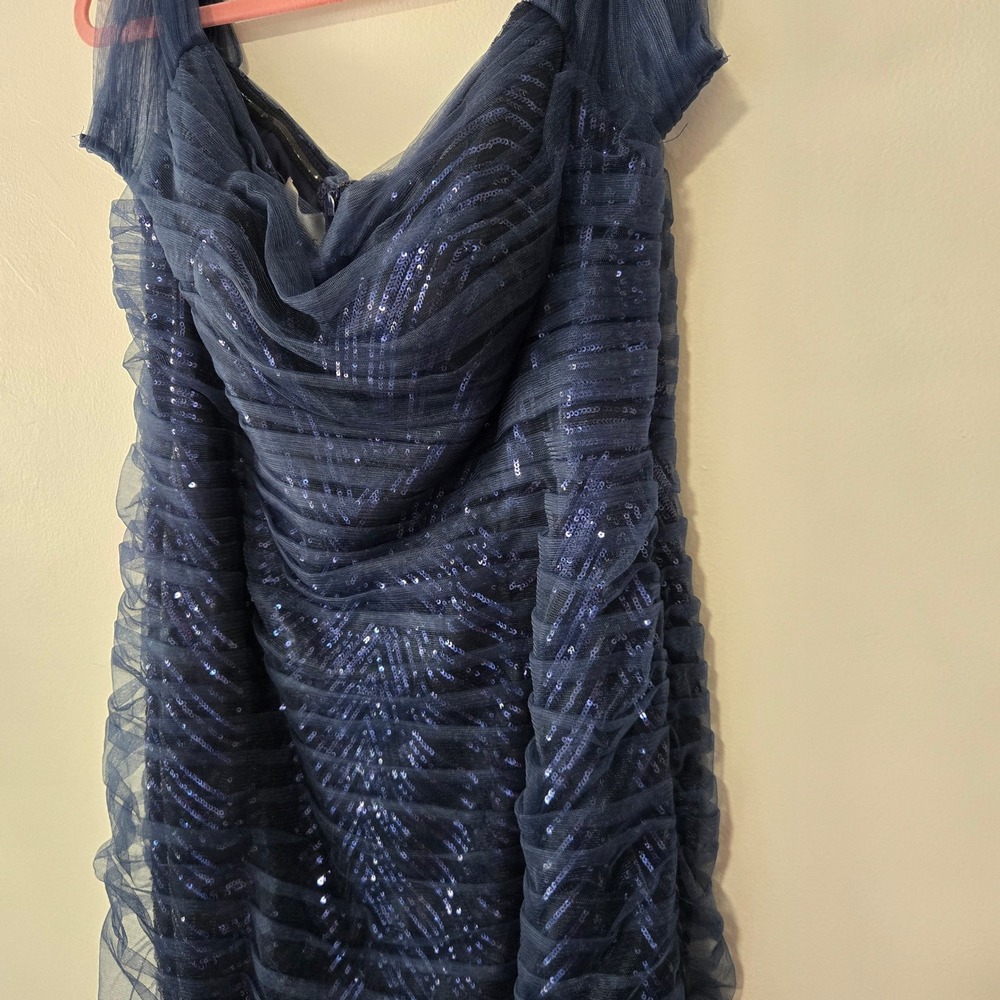 Galina Signature Gown Womens 18 Navy Sequin Mermaid Off Shoulder Formal Dress